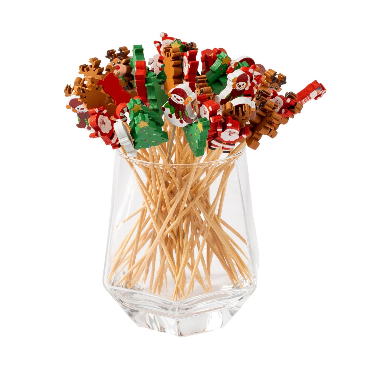 Jiesky 240 Counts Christmas Cocktail Picks Christmas Tree Snowflake Snowman Santa Claus Reindeer,4.7in Bamboo Cocktail Toothpicks Fruit Food Appetizer for Christmas Party Decorations 2024