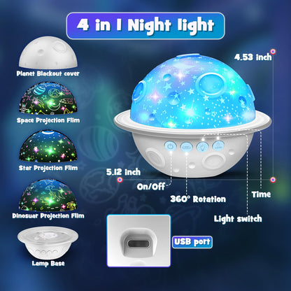 Night Light Lamp for Kids Room: Planet Night Light Projector for Bedroom Birthday Gifts for 3 4 5 6 7 8 9 10 11 12 Year Old, 4 in 1 Dinosaur & Universe & Star Night Lights Kids Room Decor
