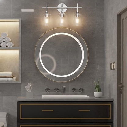 Ralbay Vintage 3 Light Vanity Light Fixture Industrial Chrome Bathroom Light Fixtures Over Mirror Clear Glass Chrome Vanity Light for Bathroom Wall Lighting Fixtures Over Mirror