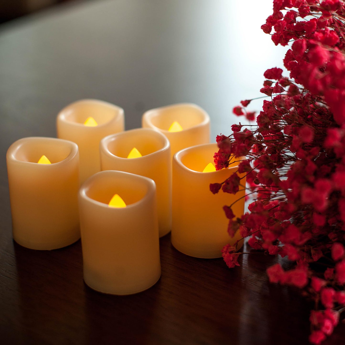 CANDLE CHOICE Battery Operated Flameless Votive Candles with Remote and Timer Realistic Flickering Electric Tea Lights Halloween Christmas Wedding Party Decorations Centerpieces 6 PCS Batteries Incl.