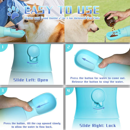 MITOCAPY 2-in-1 Dog Water Bottle Portable, Food Grade Travel Dog Bowls with Food Container, 19Oz Dog Water Bowl Dispenser, Hiking Essentials, Puppy Stuff Dogs Accessories Girl Boy (Blue)