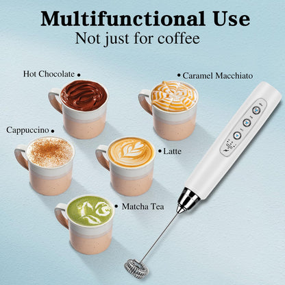 Milk Frother Handheld for Coffee, Electric Whisk 3 Speed Adjustable, Drink Mixer with Stainless 3 Whisks, Rechargeable Hand Frother Wand, Foam Maker for Latte Cappuccino Matcha Egg Silver
