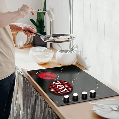 Xmas Decor Electric Stove Burner Covers，4 Pcs Halloween Decor Round Stove Burner Covers，8 Inches and 10 Inches，Gas Stove Burner Cover,Metal Cooktop Red Black Grid Decorative，Home Decor,Kitchen Decor