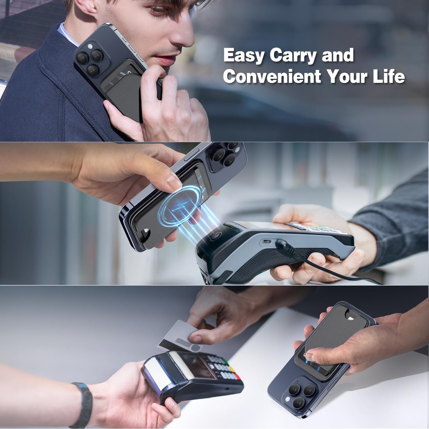 QYQBOON Mag-Safe Wallet Magnetic Wallet for Phone Lightweight Magnetic Phone Pouch Stand Adjustable Leather Mag-Safe Card Holder for iPhone 17/16/15/14/13/12 Series, Not for iPhone 13/12 Mini (Black)