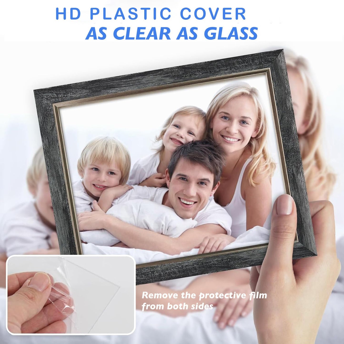 XUANLUO 1 pcs 11x14 Picture Frame with Grey Color,Rustic Retro Photo Frame with HD Plastic Cover for Wall Mount,Display Family Friends Wedding Gift