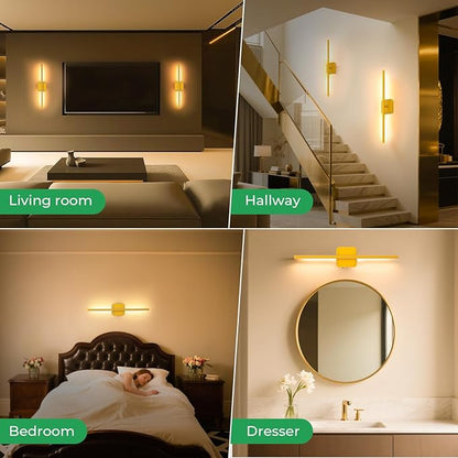 10000mAh Battery Operated Wall Sconce Detachable, Wireless Wall Lamp 3000-6500K Dimmable, Rechargeable Wall Light for Bedroom, Living Room, 28.3" Gold (4 Pack)
