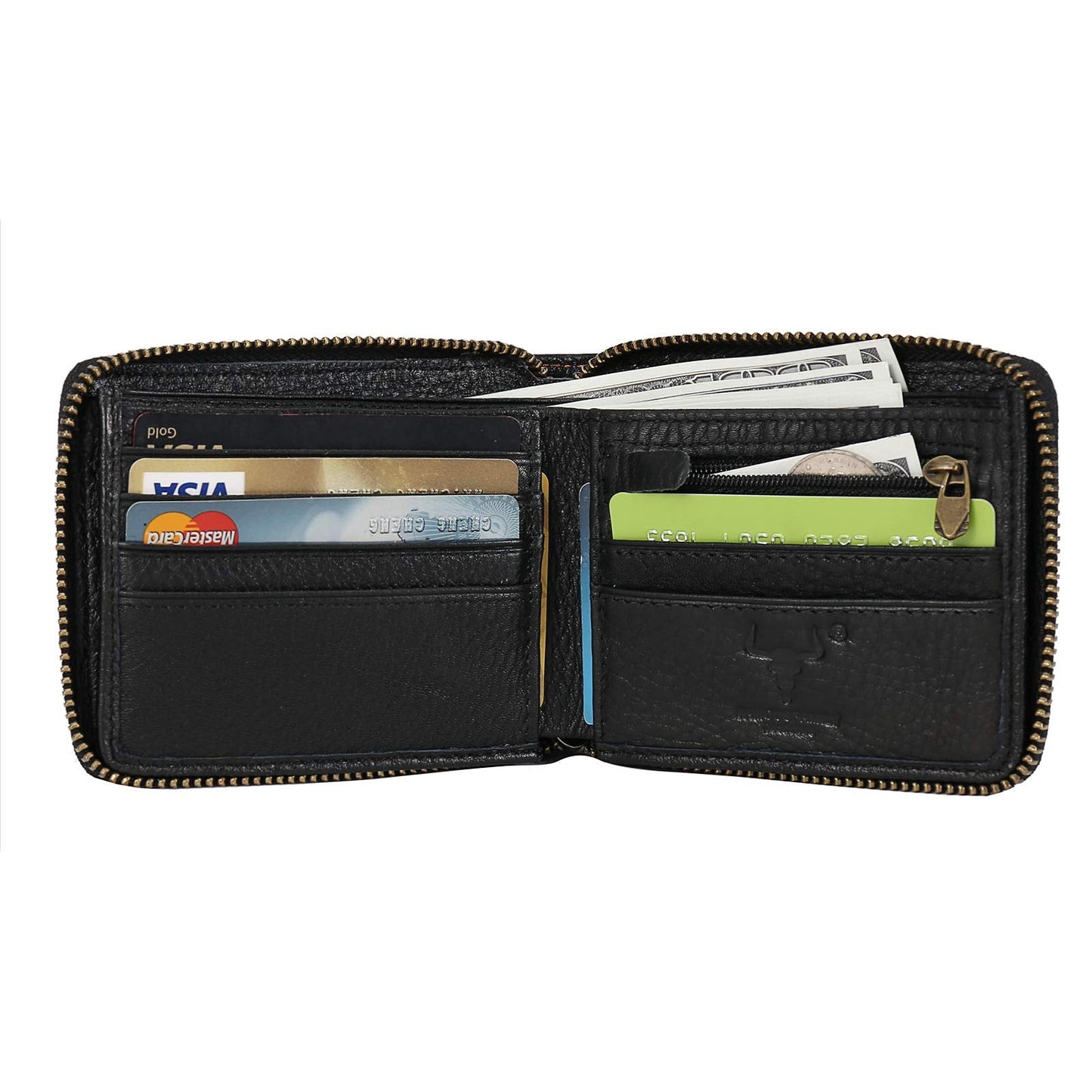 Zipper Wallet Men RFID Blocking Leather Bifold Wallets For Men - Flap ID Window Zip Coin Pocket Mens Zipper Wallets - Big Capacity Credit Card Travel Wallet (Black)