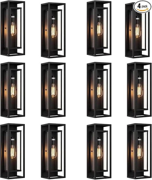 12 Pack 18 inches Outdoor Wall Lantern Light Fixture, Large Black Exterior Waterproof Wall Sconce, Anti-Rust Mount Porch Light with Clear Glass,E26 Socket