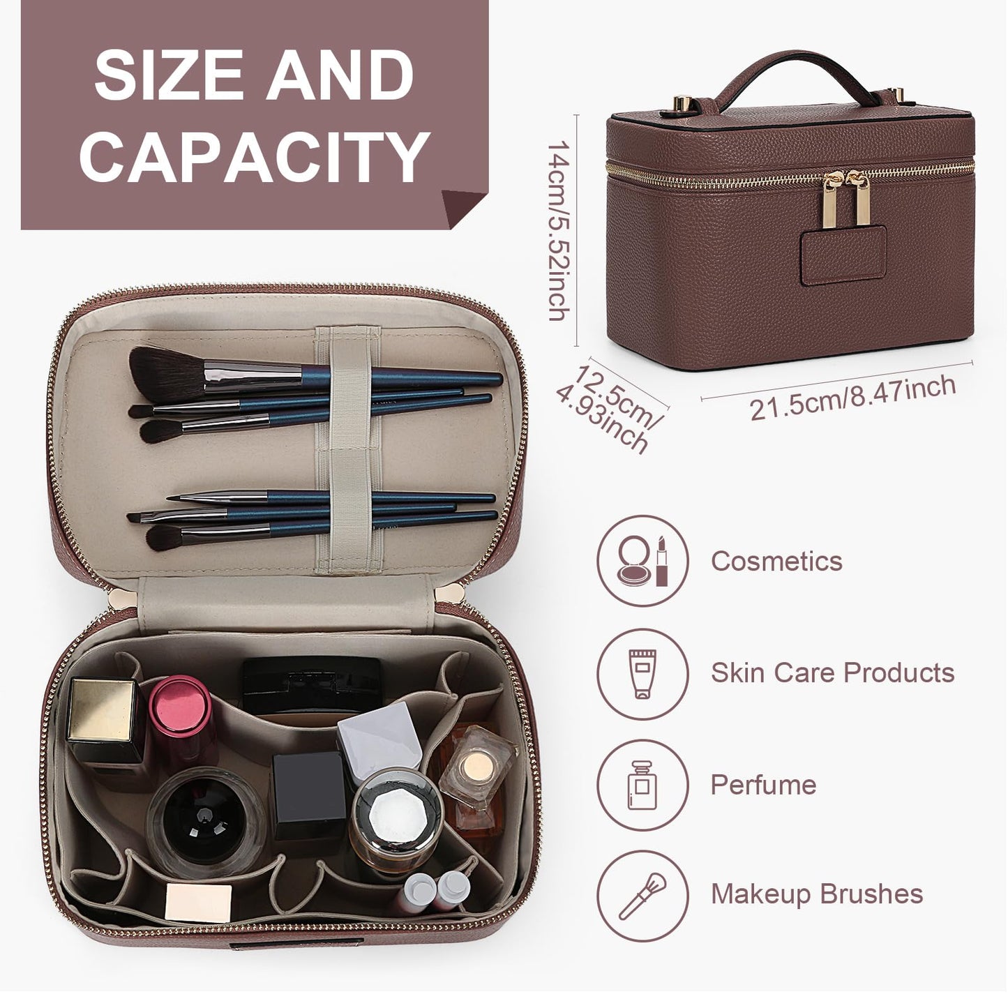HiTotes Makeup Bag Vanity Case for Women Leather Cosmetic Bag Travel Toiletry Bags Portable Makeup Organizer Case