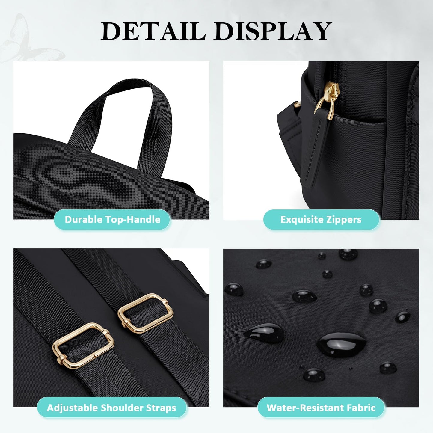 GOLF QUALITY Mini Backpack for Women Lightweight Small Waterproof Backpack Purses Daily Daypack,fit 10.2Inch iPad,Black