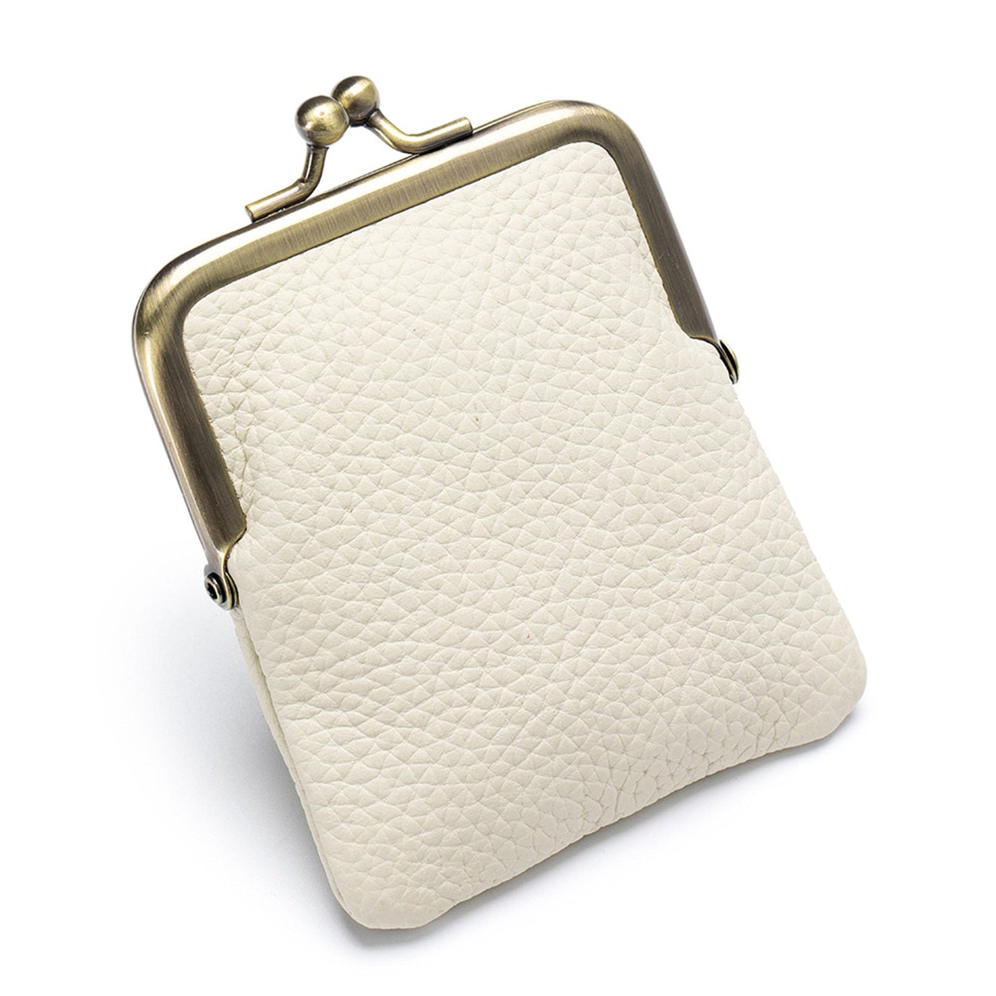 ZZHAOYI Women Genuine Leather Clutch Coin Purse Mini Kiss Lock Change Purse Wallet Slim Retro Coin holder Purse (White)
