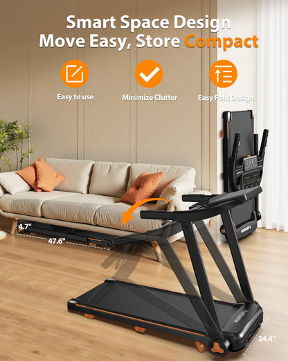 Foldable Treadmill for Home with Incline - Extra Large Dual LED Screen, 8.5MPH Max Speed, Bluetooth Speaker, 280LBS Capacity, 3HP Home Office Treadmills for Running Jogging Walking