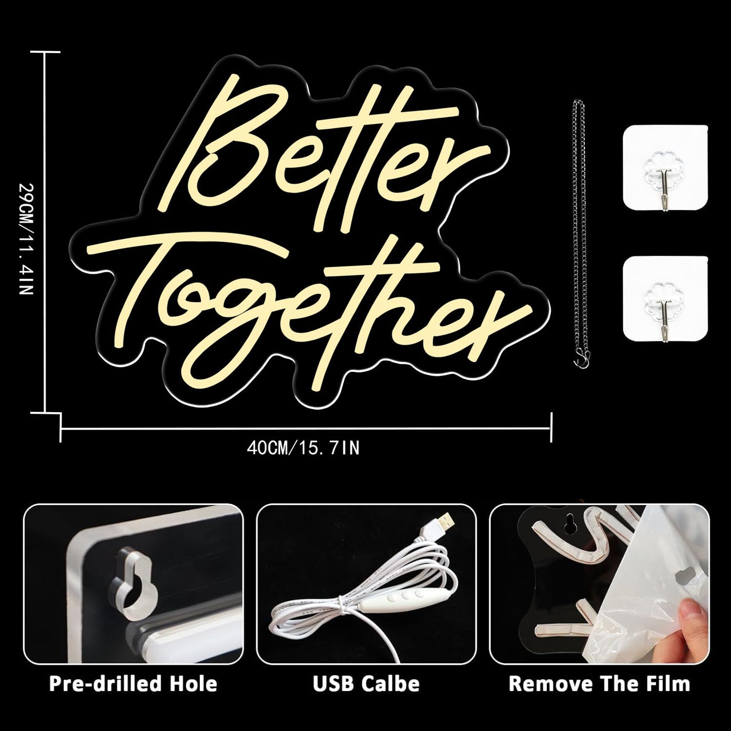 UExnkj-Y Better Together Neon Sign, Wedding Neon Sign, LED Neon Light for Wall Decor, Warm White Led Neon Light USB Dimmable Letters Neon Signs for Wedding, Engagement Party