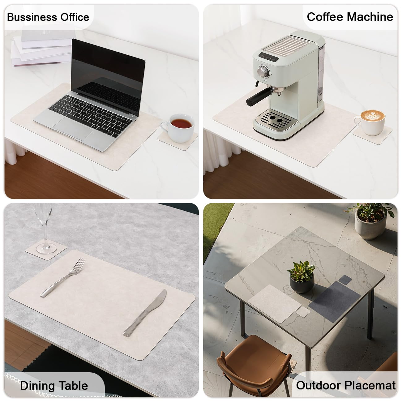 Banchif Dual-Sided Two-Tone Vinyl Placemats Set of 6 with Coasters, 12x17 Inch - Waterproof Faux Leather Table Mats, Heat Resistant Washable Wipeable Place Mats for Kitchen Dining, White/Dark Gray