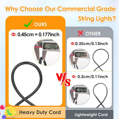 Mlambert 3-Color in 1 Solar String Lights Outdoor Waterproof Dimmable, 48ft Remote LED Patio Lights,15 Hanging Sockets Shatterproof Light for Backyard