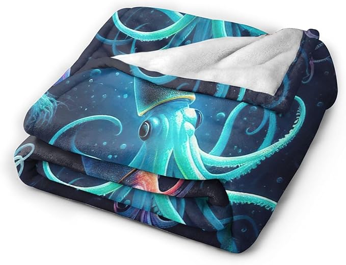Squid Blanket Decor Gifts for Squid Lovers, Flannel Fleece Fuzzy Throw Blankets, Soft Warm Cozy Plush Ocean Animal Blanket for Bed Couch Living Room Stuff Decoration for Kids Adult 50"x40"