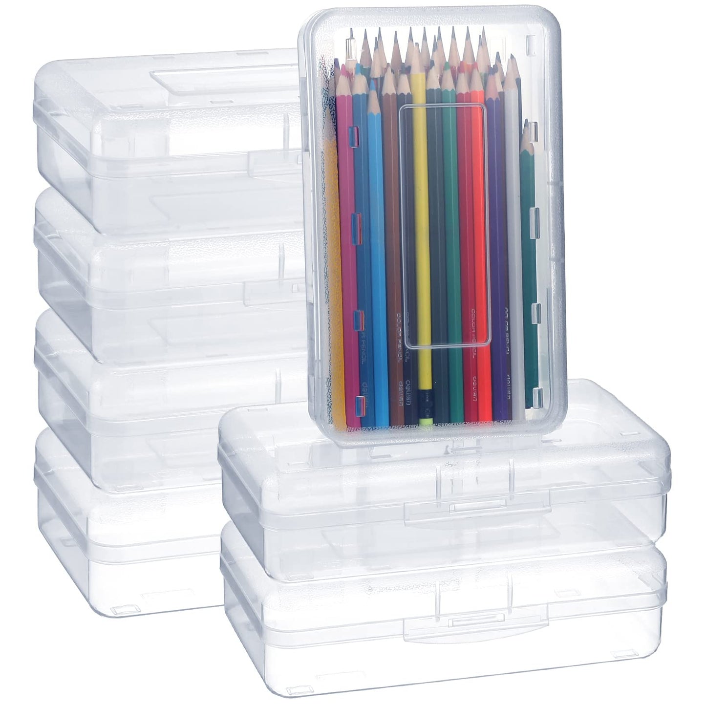 Leelosp 12 Pack Clear Pencil Boxes for School Bulk Plastic Pencil Case with Lid Hard Large Crayon Storage Box Stackable Classroom Stationery Organizer School Supplies for Adult(Clear)