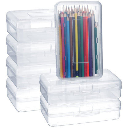 Leelosp 12 Pack Clear Pencil Boxes for School Bulk Plastic Pencil Case with Lid Hard Large Crayon Storage Box Stackable Classroom Stationery Organizer School Supplies for Adult(Clear)