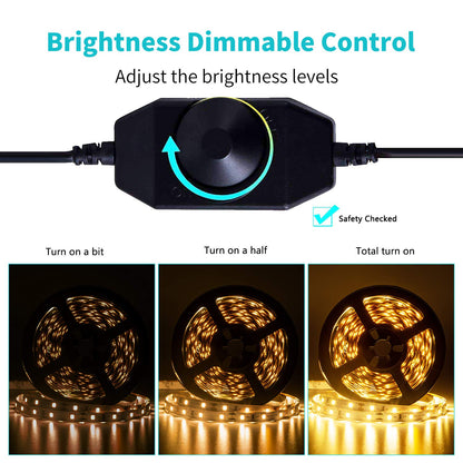 JUNWEN 20FT LED Strip Light Warm White 360 LED Beads,12V Soft Dimmable Warm Lights Strip, for Bedrooms, Mirror, Kitchen, Home Decoration, Not Waterproof