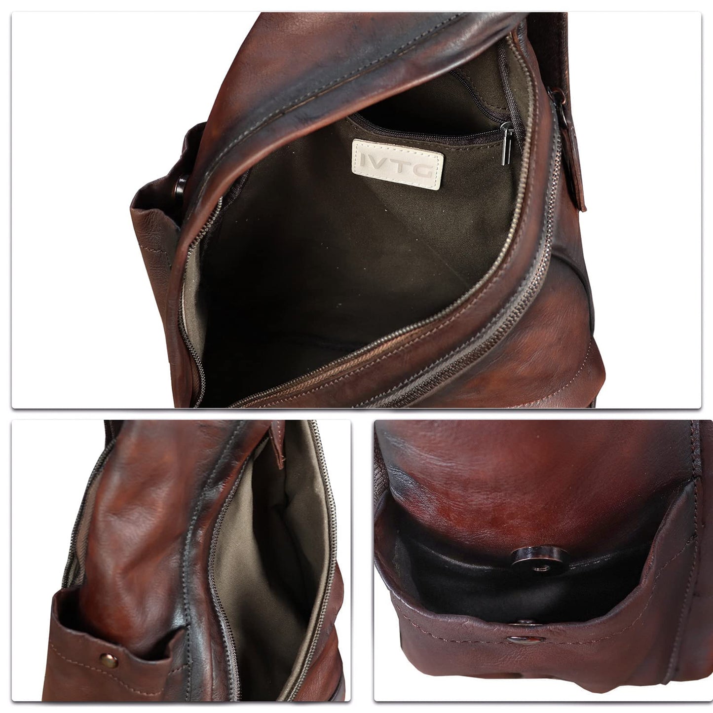 Genuine Leather Sling Bag for Men and Women Vintage Sling Backpack Shoulder Crossbody Bag Chest Bag for Ipad (LightCoffee)