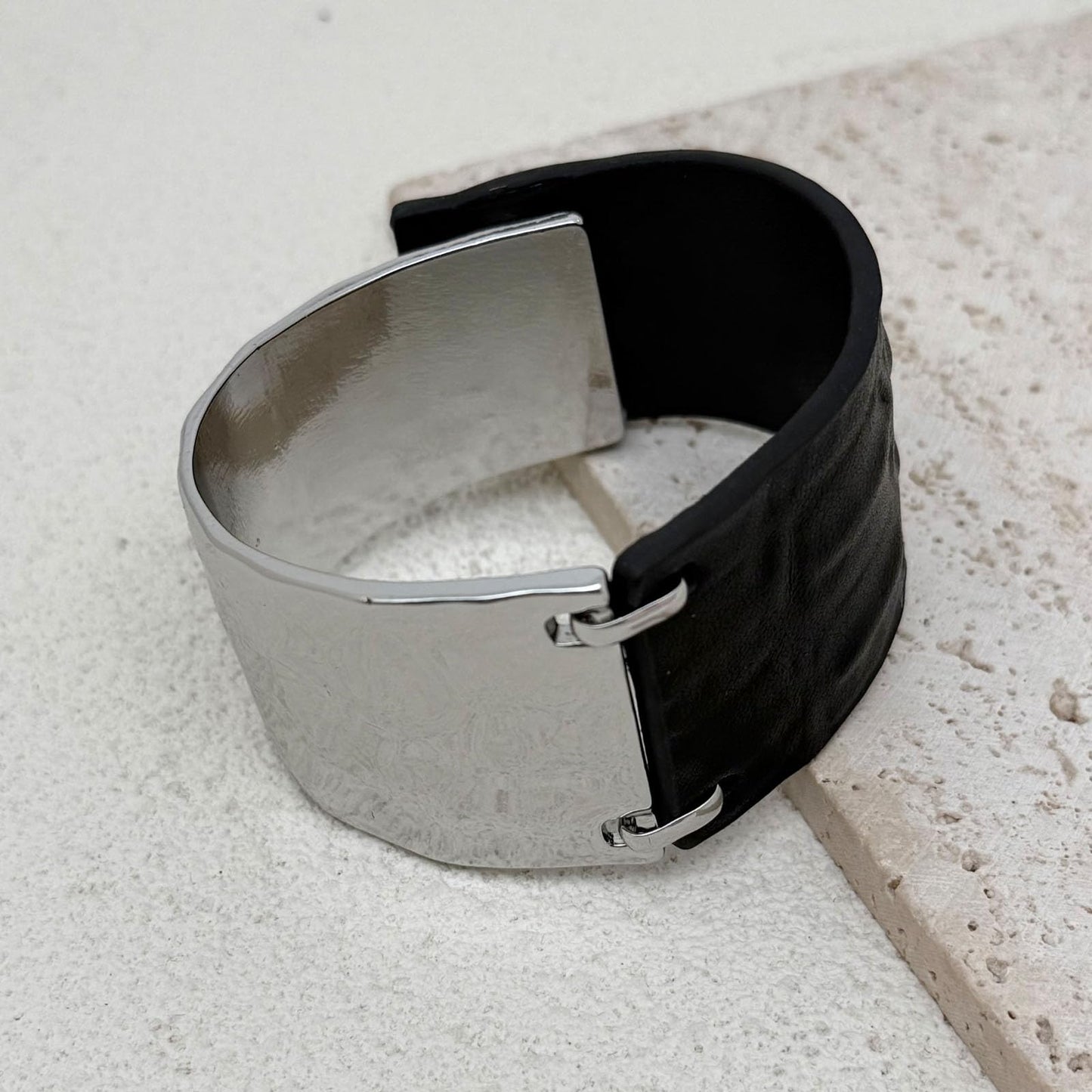 YKKZART Black Bracelet for Women Genuine Leather Cuff Bracelet Silver and Black Leather Wrap Bracelets Birthday Jewelry Gift