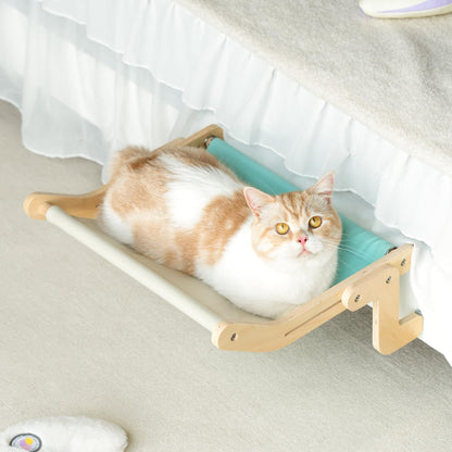 MEWOOFUN Cat Window Perch Lounge Mount Hammock Window Seat Bed Shelves for Indoor Cats No Drilling No Suction Cup (Blue/Grey)