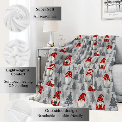 VODRM Gnome Blanket Christmas Nordic Holiday Decor Cute Xmas Throw Gifts for Kids Adults Lightweight Fleece Red Hat Cabin Snowy Tree Reindeer Blankets for Festive Winter Decoration 60x80in