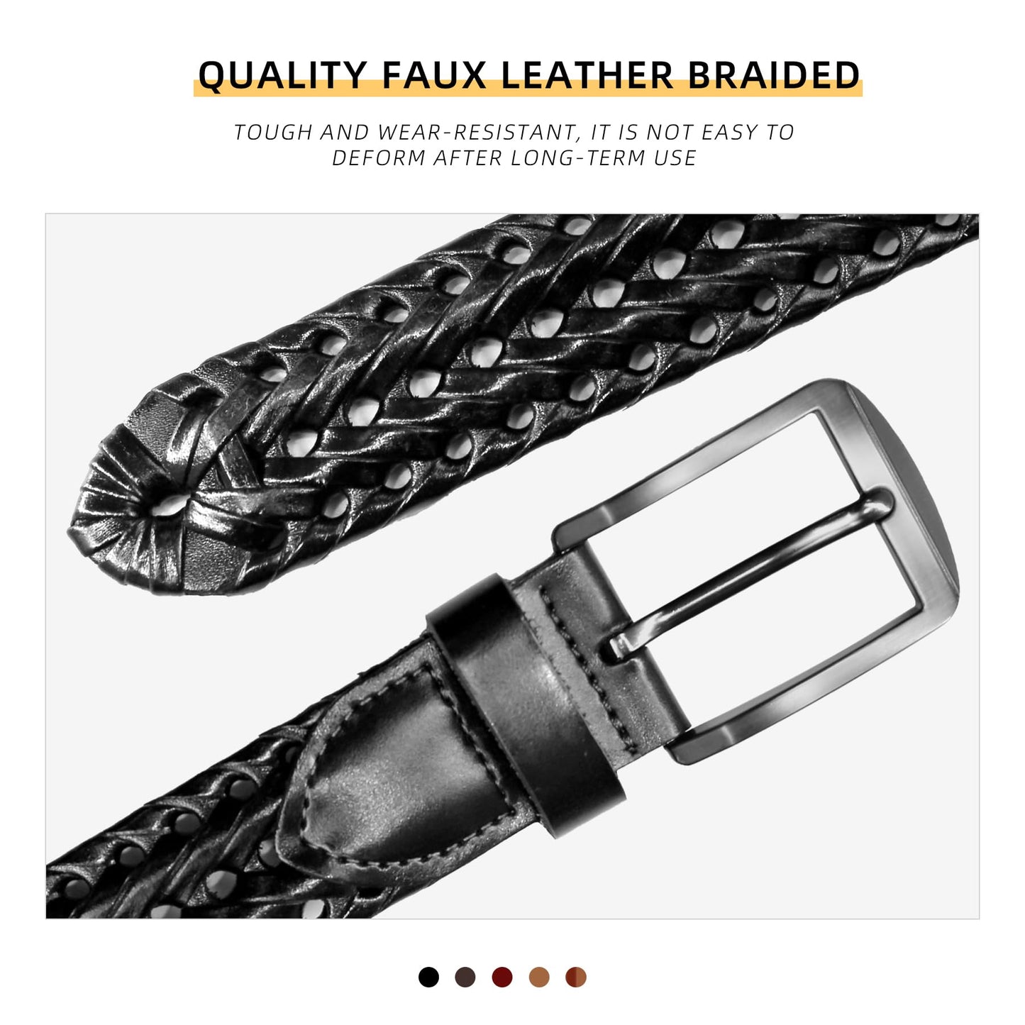 CHXRRPGC Mens Braided Leather Belt Everyday Casual Woven Belts for Men Fit Casual Golf Pants Jeans