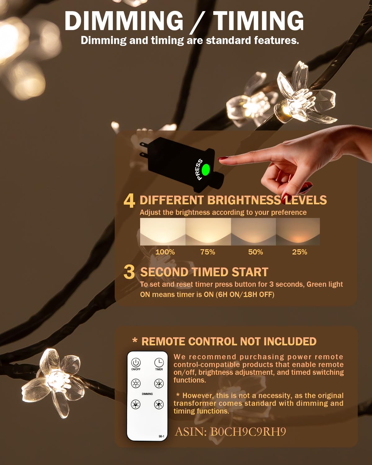 TYBEEU 4ft Lighted Cherry Blossom Tree, 144 Warm White LED, Dimmable, Indoor Outdoor Home Garden Christmas Wedding Holiday Decor