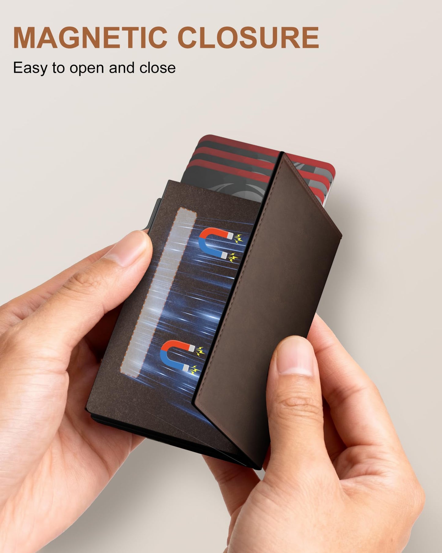 ROYAL KIT Wallet for Men Card Holder: Pop Up Card Case, RFID Blocking, Premium Genuine Leather, Slim, Minimalist, Front Pocket - 14 Card Capacity | ID Window | Cash Slot (Brown)