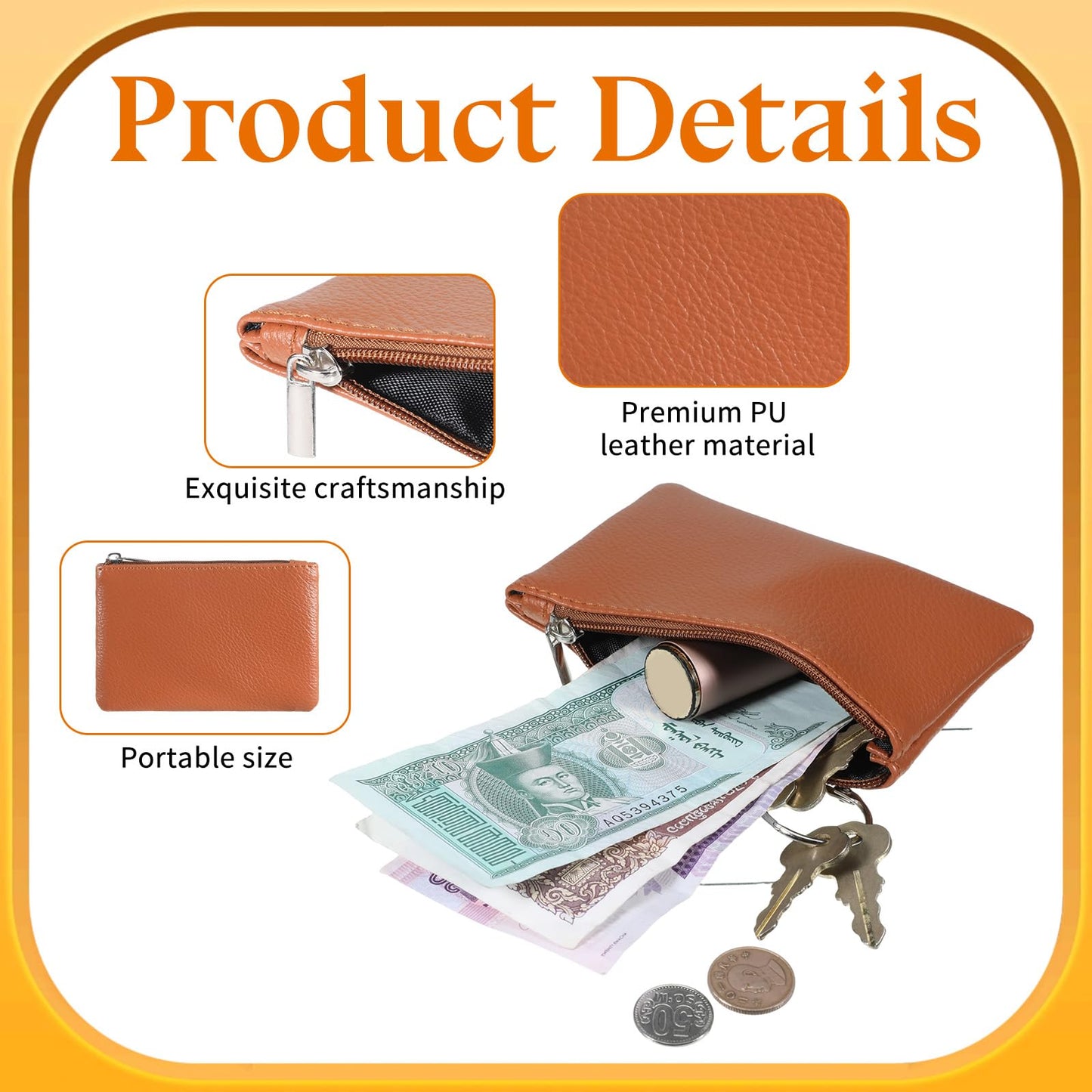 4 Pcs Small Coin Purse, Leather Change Purse with Zipper, Small Coin Purses Wallet Pouch Portable Coins Bag Change Purses for Men Women, Coins, Key