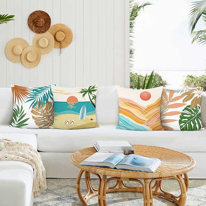 Bonhause Tropical Beach Outdoor Pillow Covers 18x18 Inch Set of 4 Summer Palm Hawaii Decorative Pillowcase Soft Velvet Cushion Covers for Couch Sofa Garden Yard Home Decor
