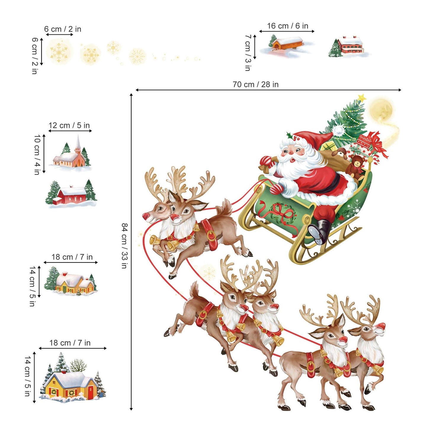 wondever Christmas Wall Stickers Santa Claus and Reindeer Christmas Window Wall Art Decals for Christmas Party Window Xmas Home Party
