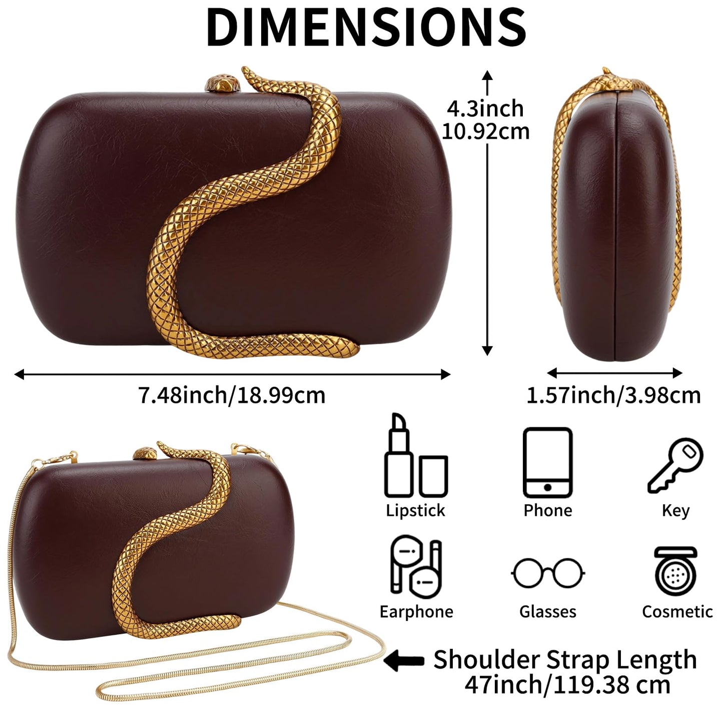 Evening Clutch Purse for Women Small Handbag PU Leather Clutch Handbag Shoulder Bag for Wedding Formal Party (Burgundy)