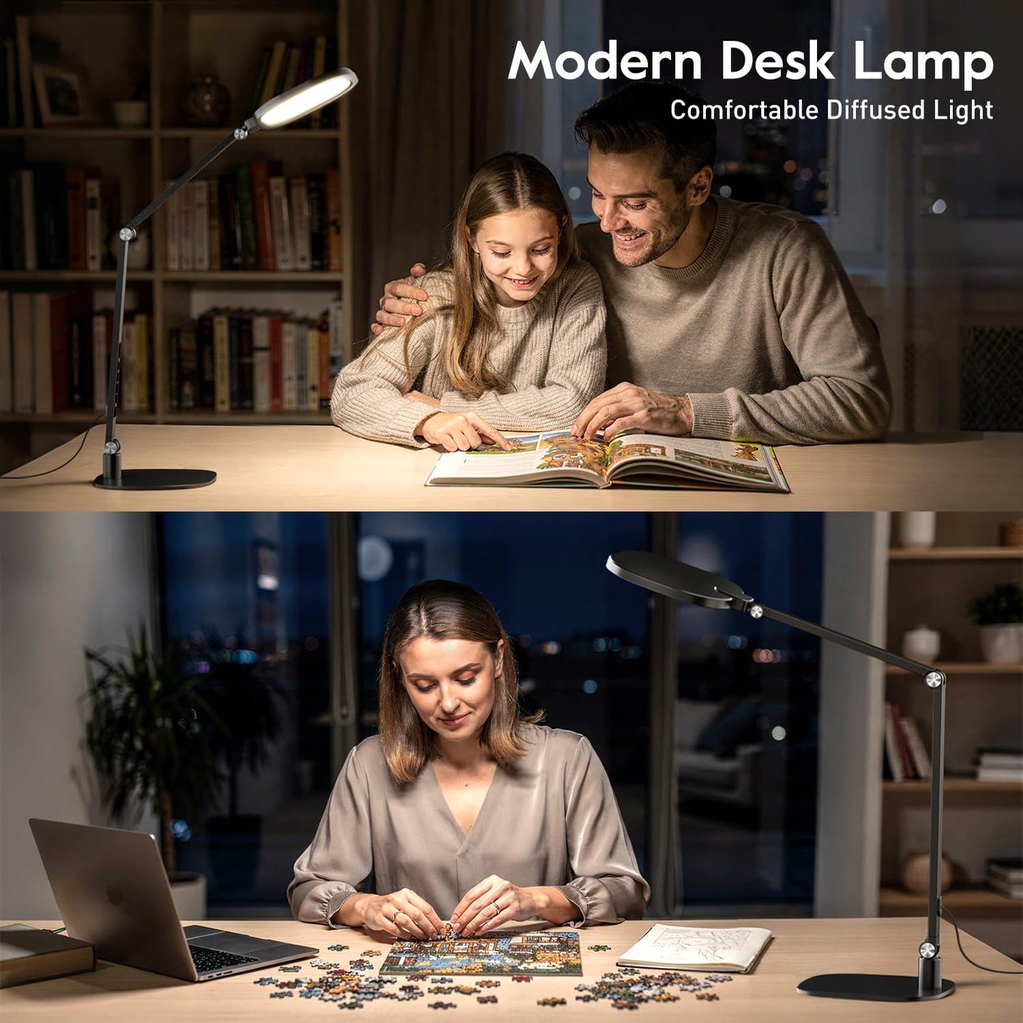 LitONES LED Desk Lamp for Home Office, Professional Eye-Caring Diffused Desk Light, 3 Color 10 Brightness Computer Light, Dimmable Office Lamp with Memory & Timer Func, Metal Swing Arm Table Lamp