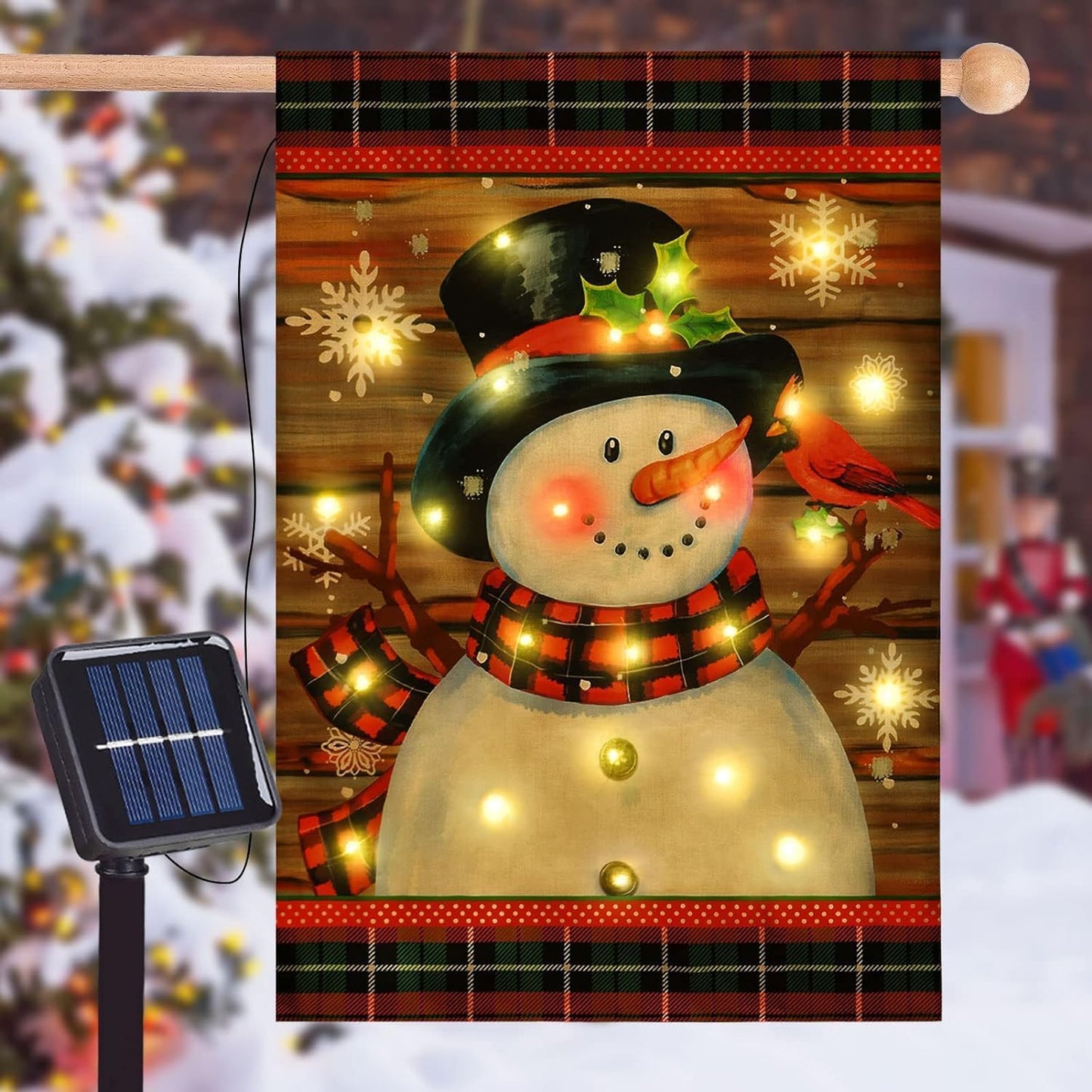 Lighted Christmas Garden Flag for Outside, Led Snowman Garden Flag, Winter Yard Flag 28x40 Double Sided for Outdoor Yard Porch Lawn Decoration