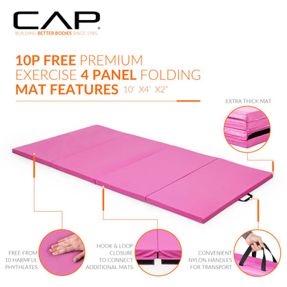 CAP Barbell Folding Exercise Mat – Durable, Anti-Tear, Thick Padding for Fitness, Aerobics, Gymnastics & Home Workouts. 10' x 4' x 2" thick PINK