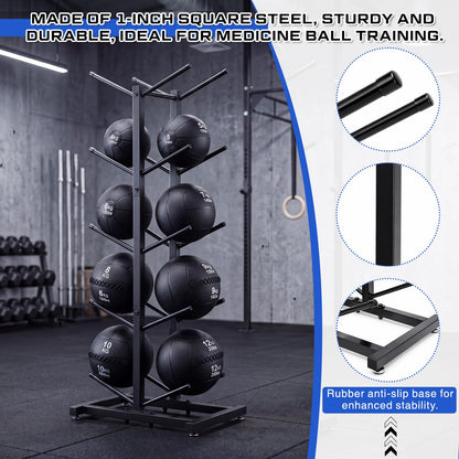 Sintuff Medicine Ball Rack Storage Metal Durable Tree Holds 10 Slam Balls up to 11 Inch Diameter Vertical Gym Organizer Stand Holder for Organized Gym Fitness Studio Commercial Equipment Storage Black
