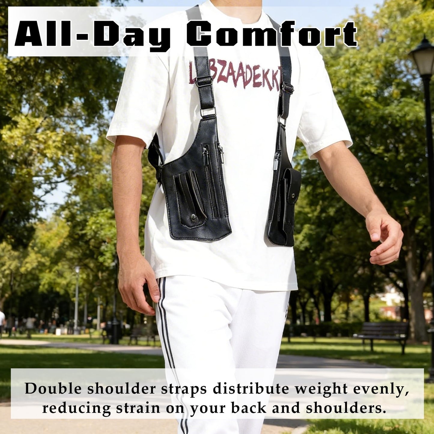 Underarm Shoulder Bag for Men, Leather Double Shoulder Armpit Bag with Adjustable Design & Multi-Pocket, Premium Wallet Holster for Outdoors, Travel (Black)