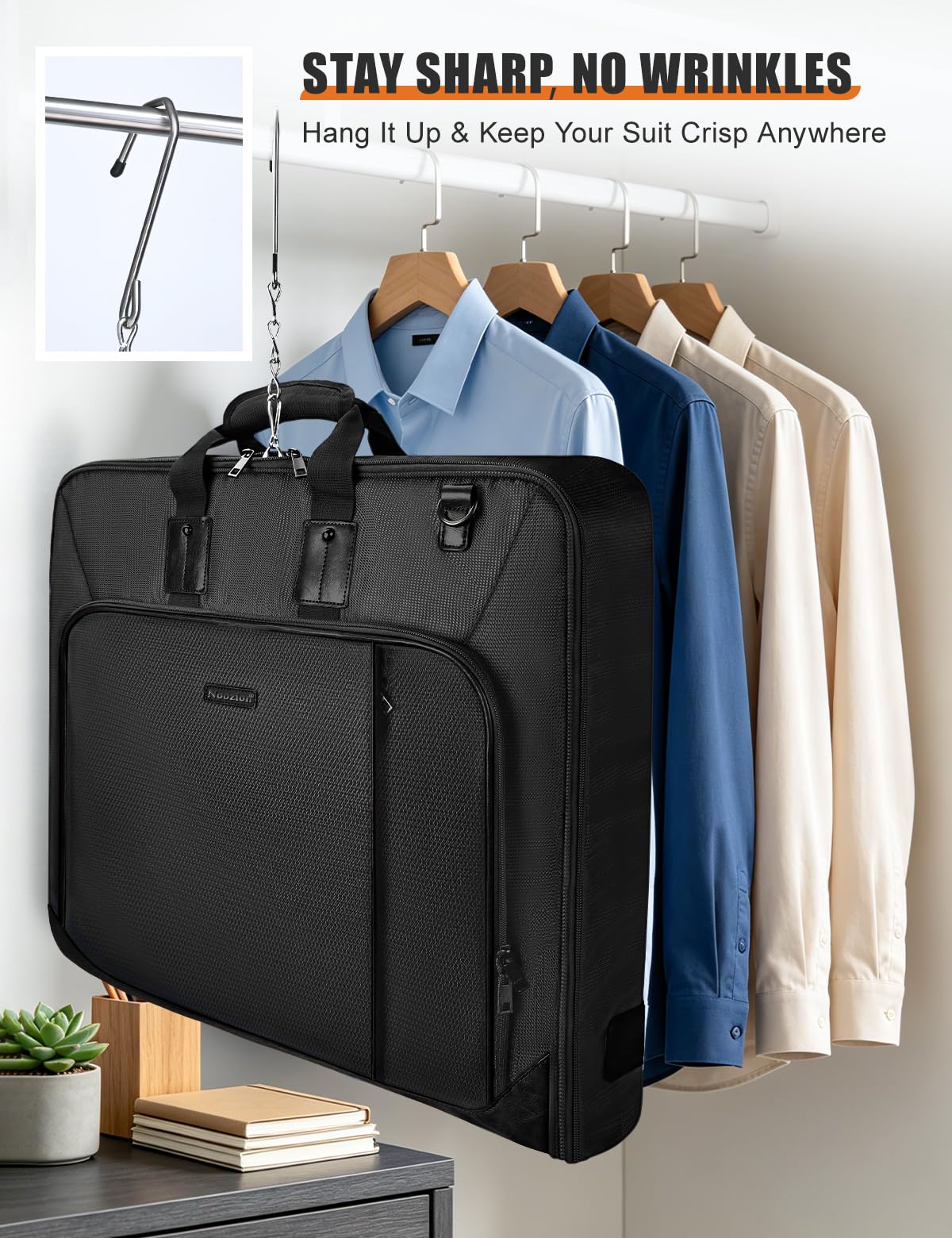 Noozion Garment Bag for Travel, Large Carry On Suit Bag for Business Up to 3 Suits, Wrinkle Free Garment Bag for Hanging Clothes with Shoulder Strap, Laptop Compartment, and Wet-Dry Pocket