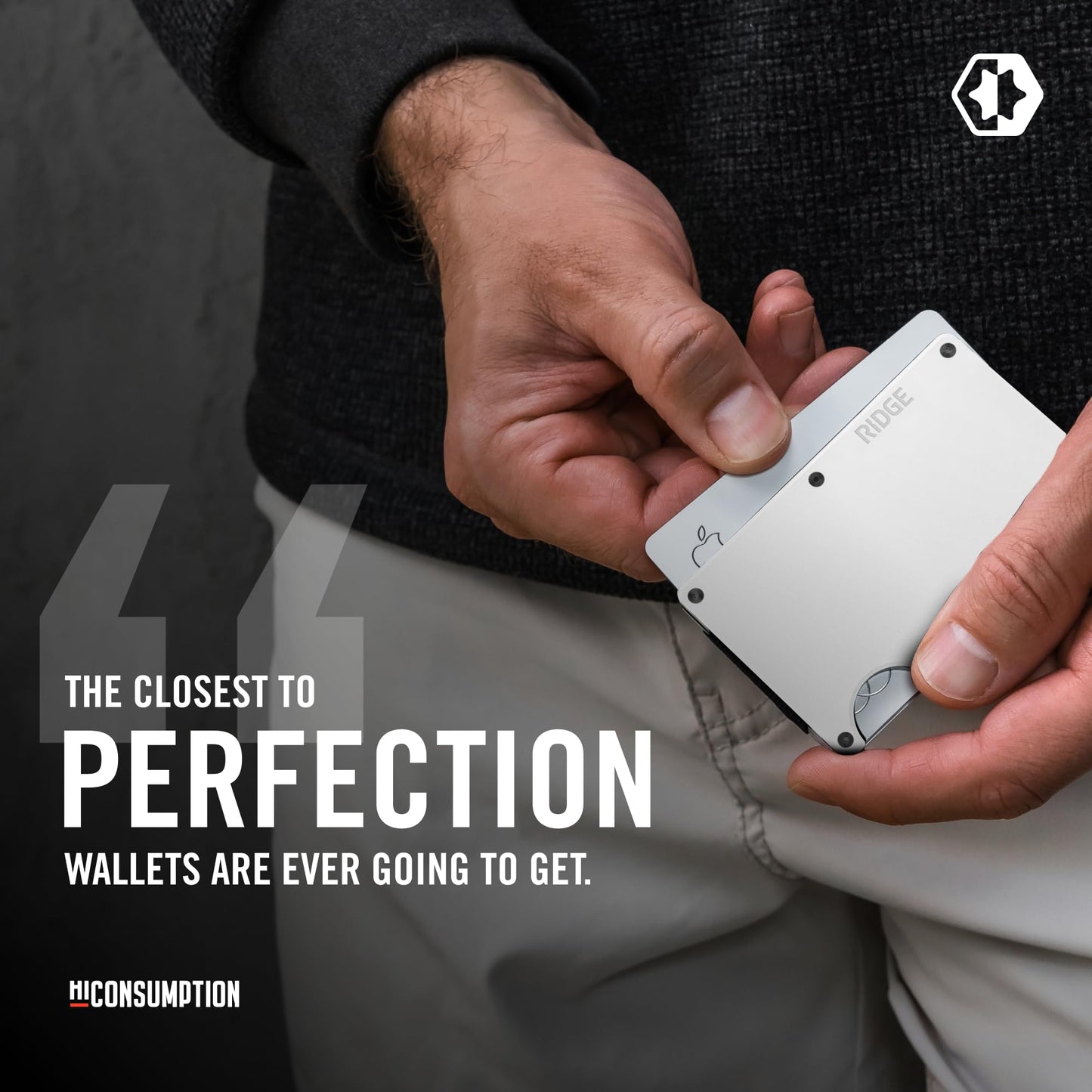 Ridge Wallet for Men - Slim Minimalist Compact Wallet and Card Holder, RFID Protected Front Pocket Wallets for Men with Integrated Cash Strap (Polar White)