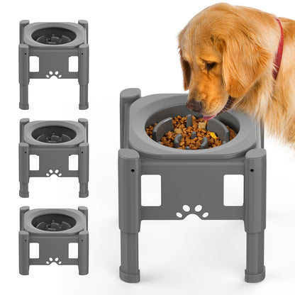 Lewondr Elevated Slow Feeder Bowls, Adjustable Dog Slow Feeder with 3 Heights (6.1", 7.7", 9.3") Non-Slip Stand for Medium Large Breed Dogs, Grey