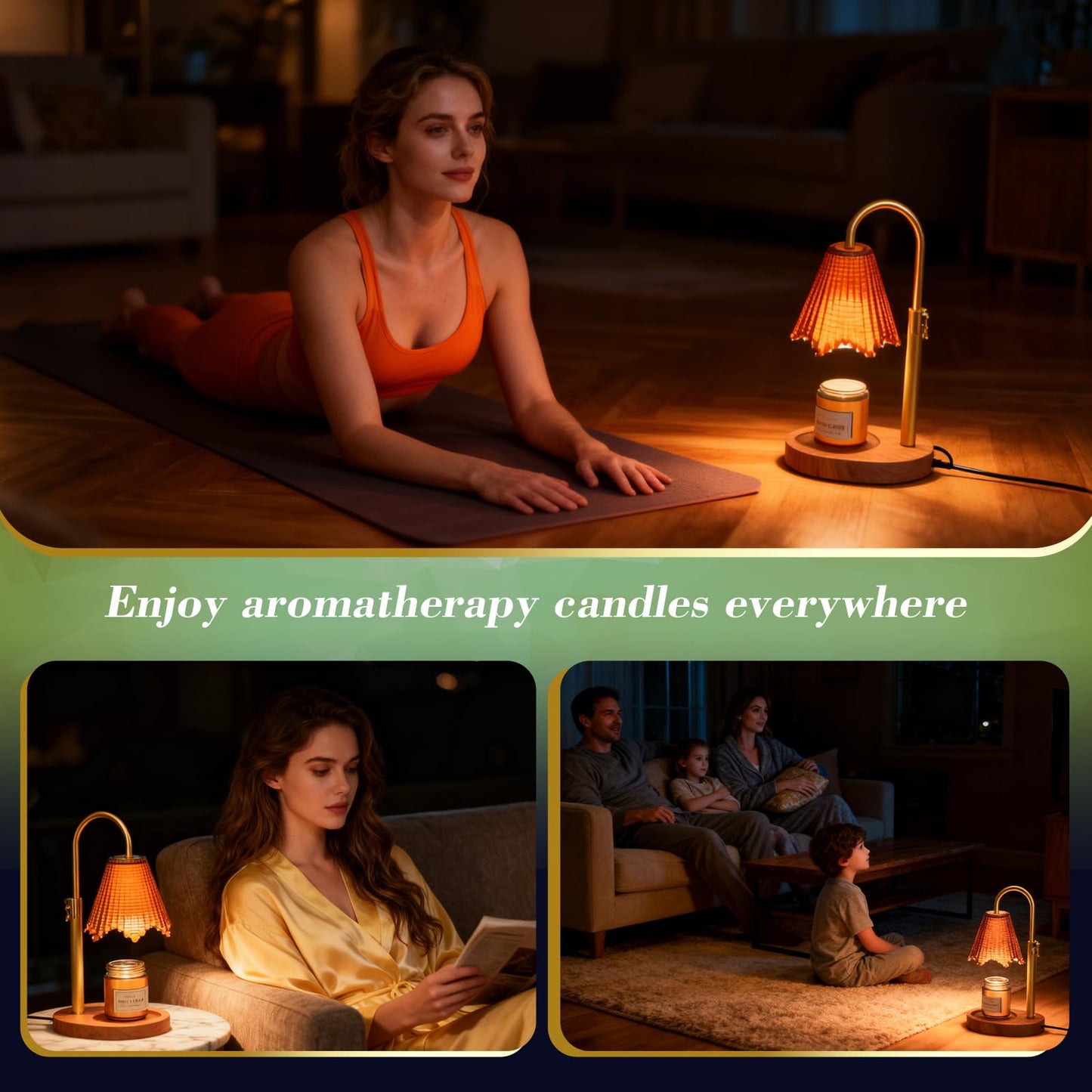 WYghyronic Candle Warmer Lamp with Adjustable Height - Flameless 4-Level Dimmable Wax Warmer with Colorful Glass Shade & Wooden Base, Timer Function & Stylish Design in Multiple Colors (Brown2)
