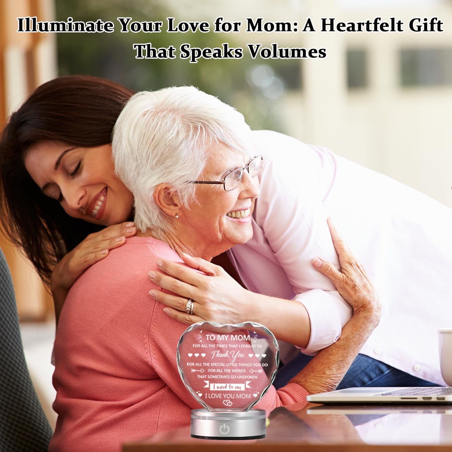 IFOLAINA Mom Birthday Gifts from Daughter Son to My Mom Crystal Heart Keepsake Gifts for Christmas Mother's Day Thanksgiving Day Engraved Mother Quote