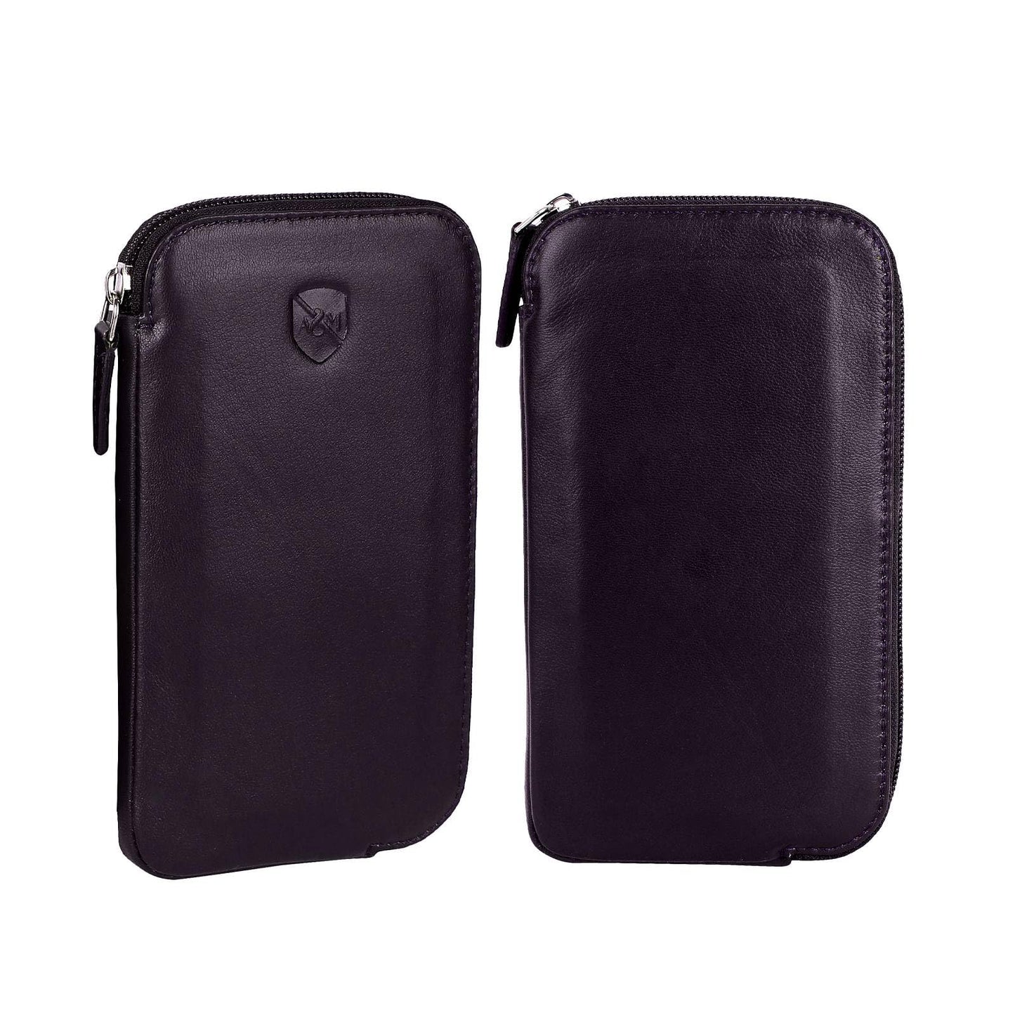 ALLEN & MATE Genuine Leather iPhone Pouch with Zip – Slim Mobile Phone Sleeve Cell Phone Pouch for iPhone 17 Pro Max, 16, 15, Google Pixel 10, Samsung Galaxy S25 & Android Smartphones Brown