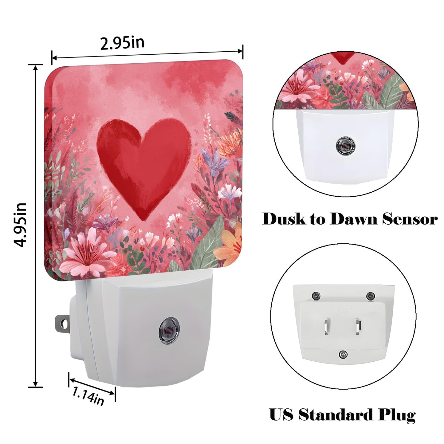 FSHVQKD Red Love Hearts Night Light,Plug-in Nightlights Auto Sensor Night Lamp Dusk-to-Dawn Lamp Home Decor for Nursery Children Girls Boys