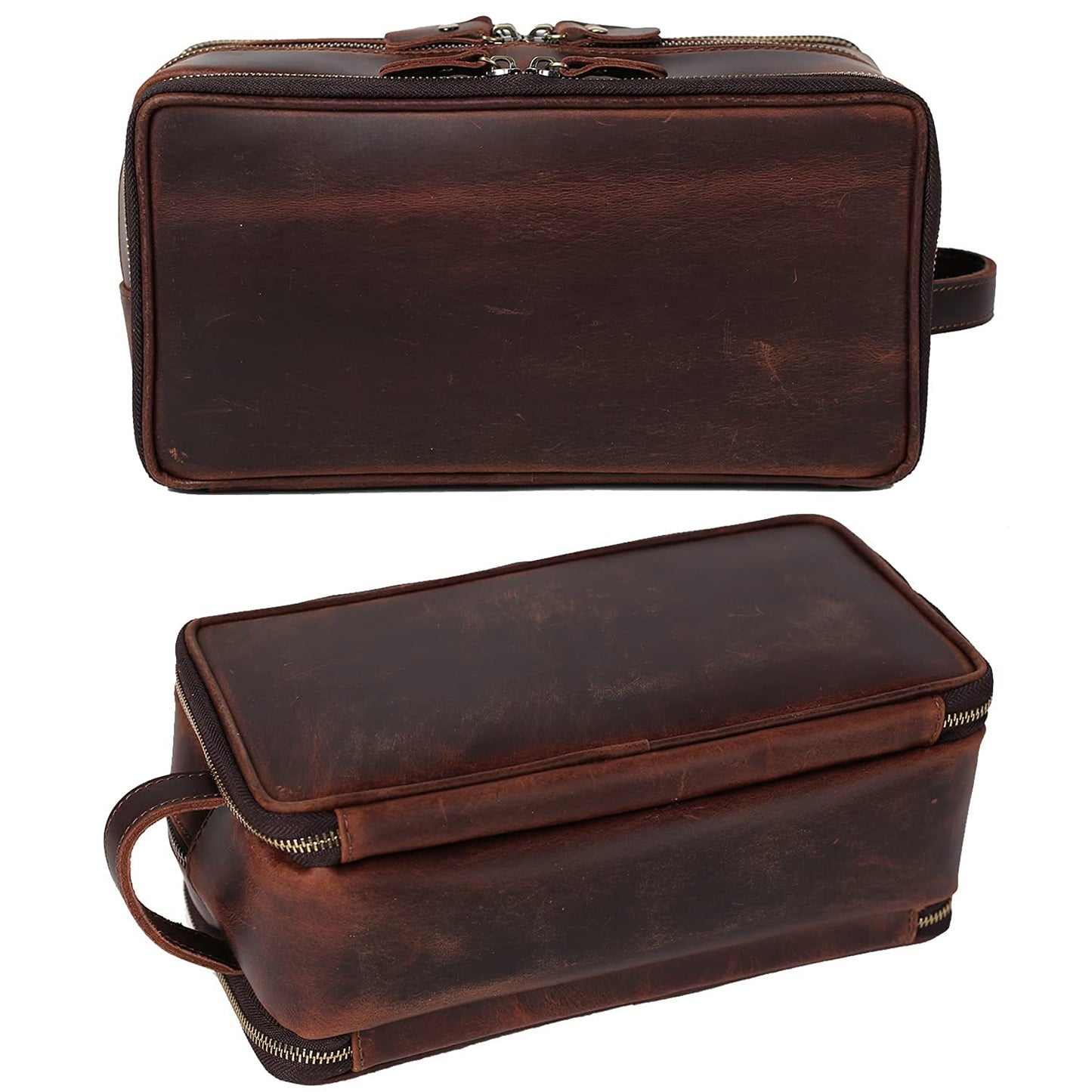 RC ROCKCOW Personalized Leather Toiletry Bag for Men Travel Shaving Dopp Kit-Large Cosmetic Bags Toiletries Bathroom Organizer