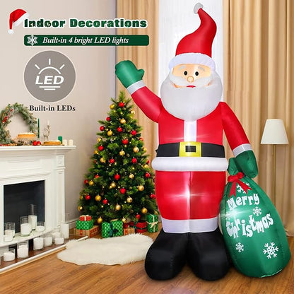 8 FT Christmas Inflatable Santa Claus Outdoor Decoration for Yard, Blow up Santa Decor with Big Gift Bag, Built-in LED Lights for Garden Patio Lawn Home Indoor Winter Holiday Party, IP44 Weatherproof