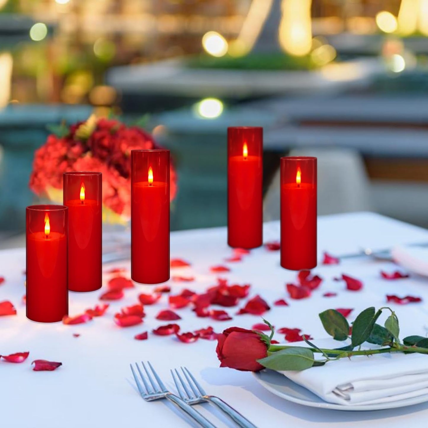 CLTNIKET 24-Pack Red Acrylic Flameless LED Candles with Remote Control - Realistic Flickering Battery - Operated Candles for Valentine's Day,Home Decor, Weddings, and Parties.