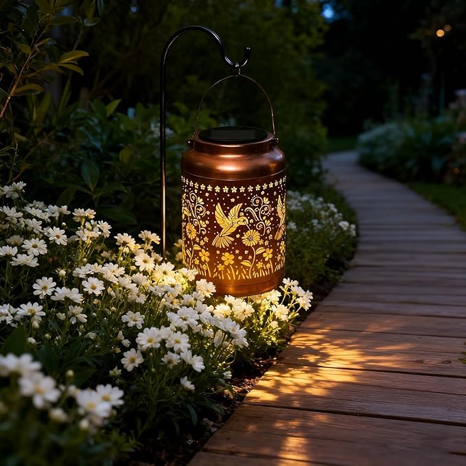 Solar Lanterns Outdoor Garden Decor- Solar Lights Waterproof Hummingbird Decorative Gifts for Women Mom Grandma Hanging Metal Lights Gardening Gift for Outside for Yard, Patio, Backyard, Farm